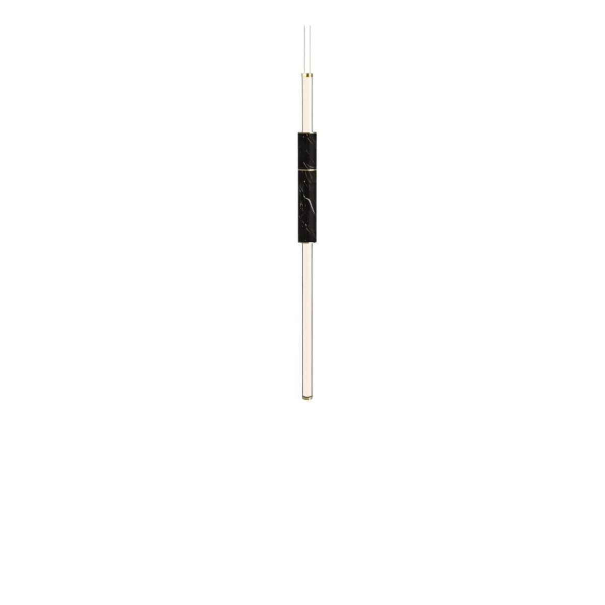 "Contemporary linear pendant light with a marble accent and sleek acrylic tubes."
