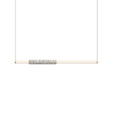 "Modern pendant light featuring a marble accent, acrylic tubes, and a sleek, geometric design."