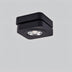 Black square LED downlight with modern minimalist design mounted on white ceiling.