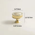 Brass cabinet knob with ribbed ring detail shown against neutral background with dimensions labeled.