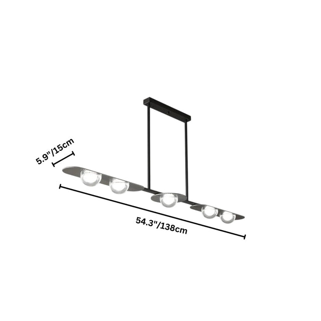 "Copper Dilti pendant light with dimensions showing 5.9 inches/15 cm height and 54.3 inches/138 cm width."