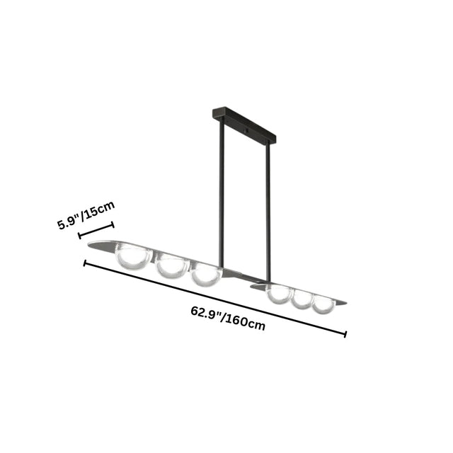 "Copper Dilti pendant light with dimensions showing 5.9 inches/15 cm height and 62.9 inches/160 cm width."