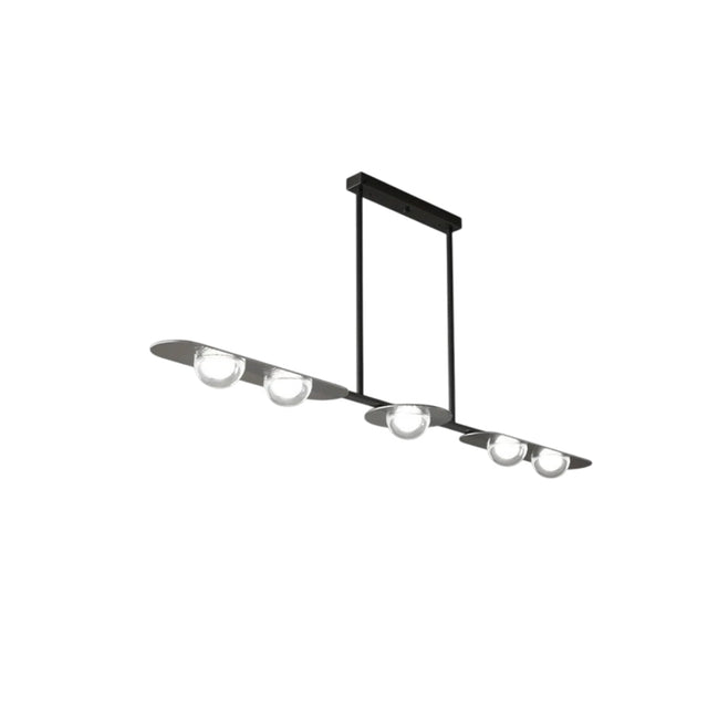 "Copper Dilti pendant light with four glass globes and a black frame, isolated on a white background."