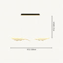 Pendant light with brass wings and black canopy suspended against white background.