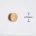 Wooden circular drawer pull with natural light wood finish, shown on white background with measurement scale.