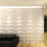 Durven Wall Panel– Stylish, Durable, Waterproof Design applied to a living room wall with recessed lighting and a black sofa.