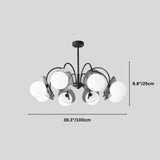 "Copper Dyana chandelier with dimensions showing 9.8 inches/25 cm height and 39.3 inches/100 cm width."