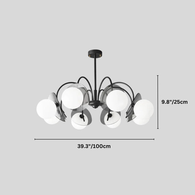 "Copper Dyana chandelier with dimensions showing 9.8 inches/25 cm height and 39.3 inches/100 cm width."