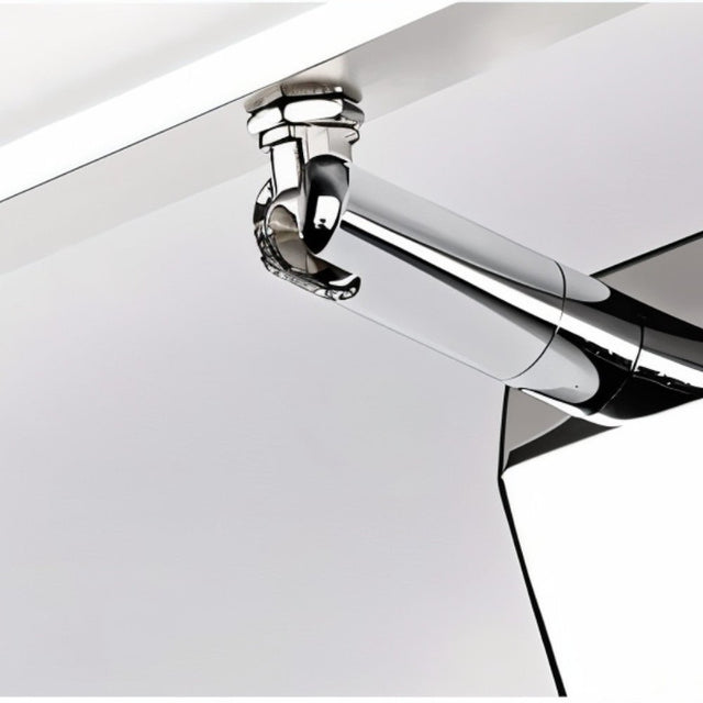 "Close-up detail of the adjustable arm of a modern LED wall lamp, showing the polished stainless steel construction."