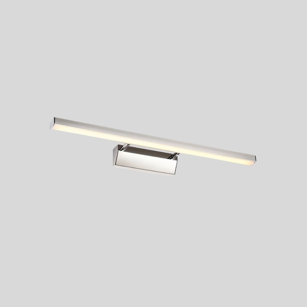 "A modern, minimalist LED wall lamp with a polished stainless steel body, featuring a sleek, elongated design."