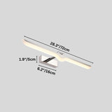 "A diagram showing the dimensions of a 28.3 inch (72cm) LED vanity light, including length, width, and depth in inches and centimeters."