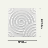 Egena Wall Panel dimensions shown as 20x20 inches or 50x50 cm, highlighting its square shape and embossed spiral design.