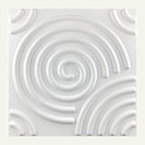 Close-up of Egena Wall Panel in white PVC, featuring embossed spiral patterns ideal for stylish interior wall applications.