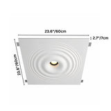 "A square white ceiling light with concentric circles and a central light, showing dimensions of 23.6 inches (60cm) in width and length, and 2.7 inches in depth."