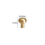 "Dimensions of a modern minimalist brushed brass cabinet knob, 0.9 inches or 2.5 centimeters wide."