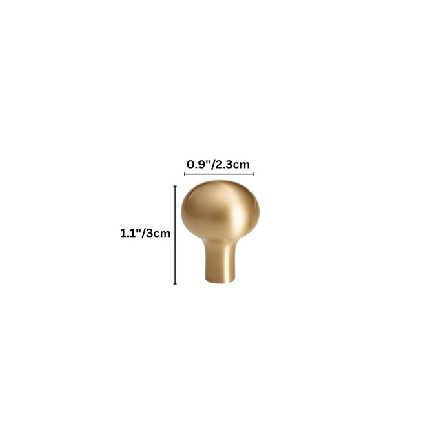 "Dimensions of a modern minimalist brushed brass cabinet knob, 1.1 inches or 3 centimeters tall."