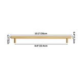 "Modern minimalist brushed brass pull bar for cabinets, 10.2 inches or 26 centimeters long, with labeled dimensions."