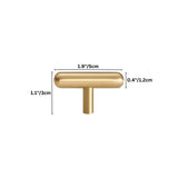 "Dimensions of a modern minimalist brushed brass T-bar pull for cabinets, 1.9 inches or 5 centimeters long."
