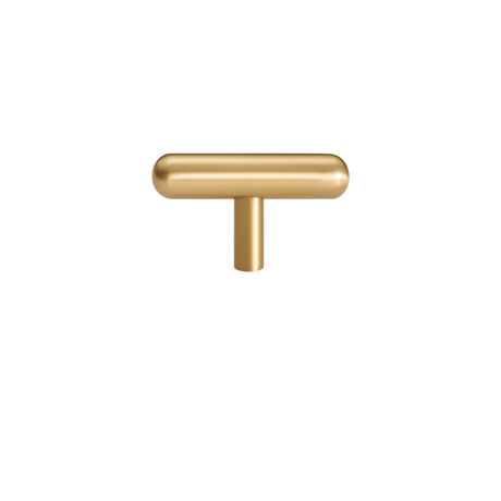 "Modern minimalist brushed brass T-bar pull for contemporary cabinets."
