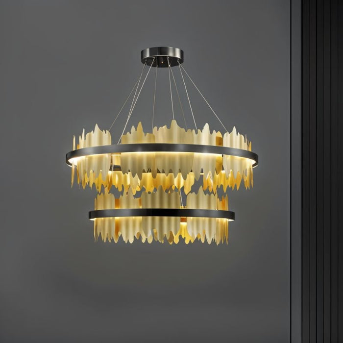 Elaine Opaline Chandelier: Crafted from opal glass and polished chrome, this chandelier emits a soft, diffused light that bathes the room in a warm, inviting glow, creating a serene atmosphere.