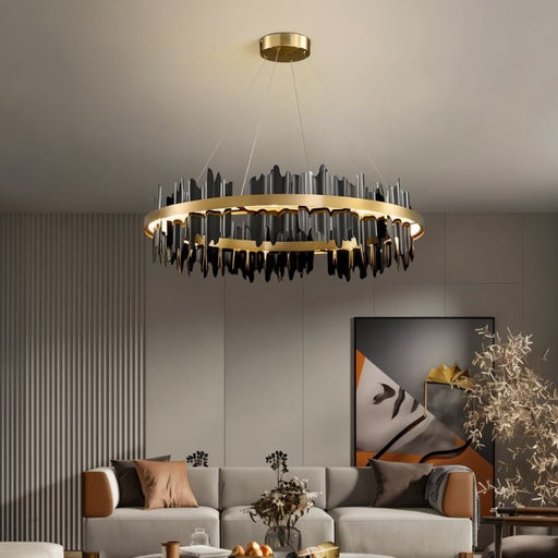 Elaine Elegance Chandelier: This chandelier exudes understated elegance with its sleek lines and minimalist design, featuring frosted glass shades and brushed nickel accents for a timeless aesthetic.