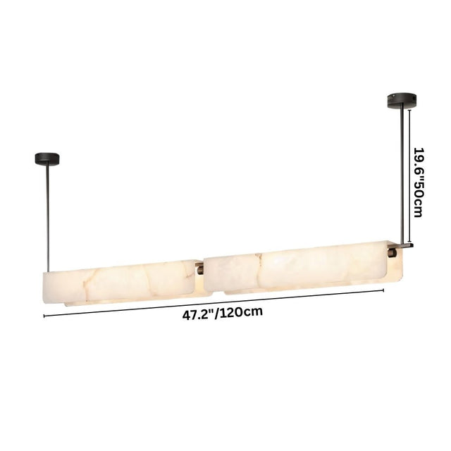 "Linear alabaster pendant light with natural veining"