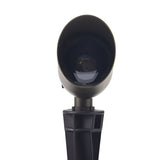 "Front view of a die-cast brass outdoor spotlight with adjustable head."