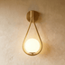 Technical drawing of a hanging pendant light fixture with spherical shade, shown from front and side views with dimensions on