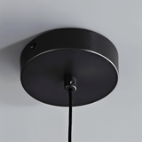 Ceiling mount of Emiva Pendant Light in matte black, highlighting the durable iron construction and minimalist design.