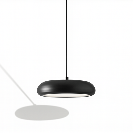 Emiva Pendant Light in matte black finish with minimalist round design, ideal for modern interior lighting and wallpaper-themed decor.