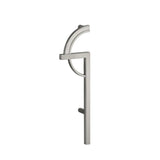 "A silver geometric pull bar handle on a white background."