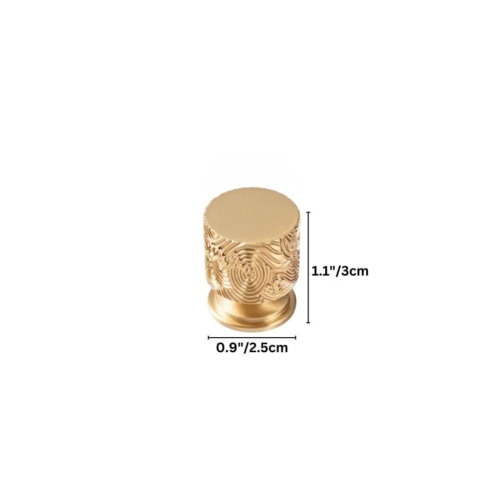 "Dimensions of a textured gold Erdas knob."