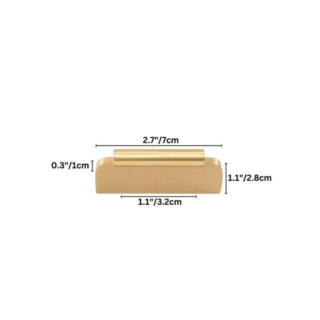 "Dimensions of a modern brass Erdas pull bar handle."