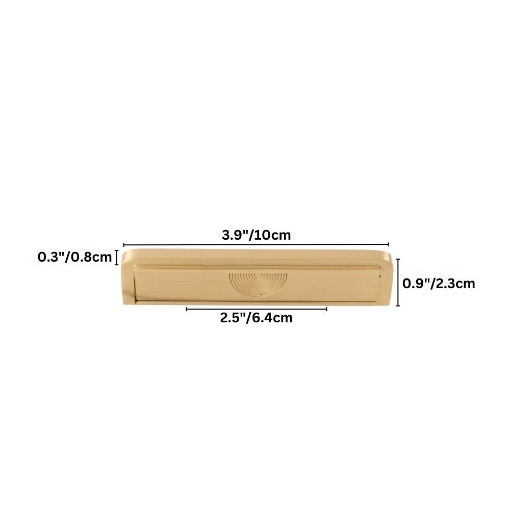 "Dimensions of a 3.9 inch textured gold Erdas pull bar handle."