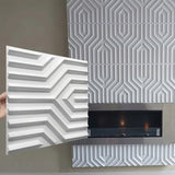 White Erial PVC Wall Panels being installed around a fireplace, demonstrating lightweight, moisture-resistant DIY wall decor.
