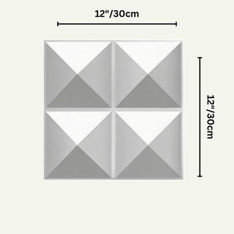 Ermana Wall Panel with 12x12 inch dimensions, showcasing a 3D pyramid pattern for stylish PVC wall panel installations on sale.