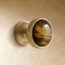 Mushroom-shaped cabinet knob with ridged band, polished chrome finish, shown front view against white background with dimensi