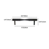 "Dimensions of a black brass pull bar: 6.2 inches (16 cm) length, 1.4 inches (3.6 cm) height, 0.5 inches (1.3 cm) thickness, and 5 inches (12.8 cm) center-to-center."