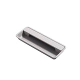 "Gray recessed rectangular drawer pull made of aluminum, sleek minimalist design."