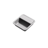 "Grey aluminum recessed drawer pull with a minimalist design, isolated on a white background."