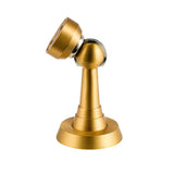 "Brushed gold magnetic door stop with a tilted head, isolated on a white background."