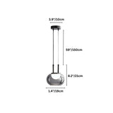 "Smoky grey Filano pendant light with dimensions showing 3.9 inches/10 cm canopy diameter, 59 inches/150 cm overall height, 8.2 inches/21 cm shade height, and 1.4 inches/19 cm shade diameter."