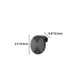  "Dimensions of a gunmetal geometric cabinet knob with etched detailing."