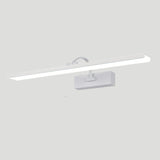 "A white LED vanity light with a sleek, minimalist design, mounted on a light background."