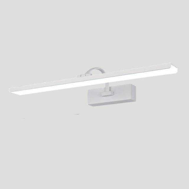 "A white LED vanity light with a sleek, minimalist design, mounted on a light background."
