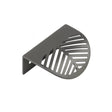 "A gunmetal grey leaf-shaped drawer pull on a white background."