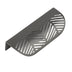 "A matte black leaf-shaped drawer pull isolated on a white background."