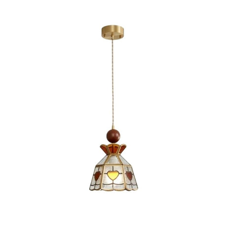 "Handcrafted pendant light with heart-patterned stained glass panels and a copper framework, adding a touch of vintage elegance."