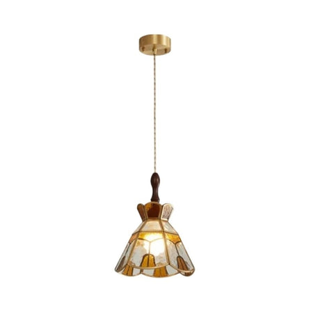 "Handcrafted vintage-style pendant light with stained glass panels and a copper framework, blending classic and modern design."