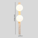 "Medium-sized travertine wall lamp with two frosted glass globes and dimensions of 65cm height and 4.5cm width"